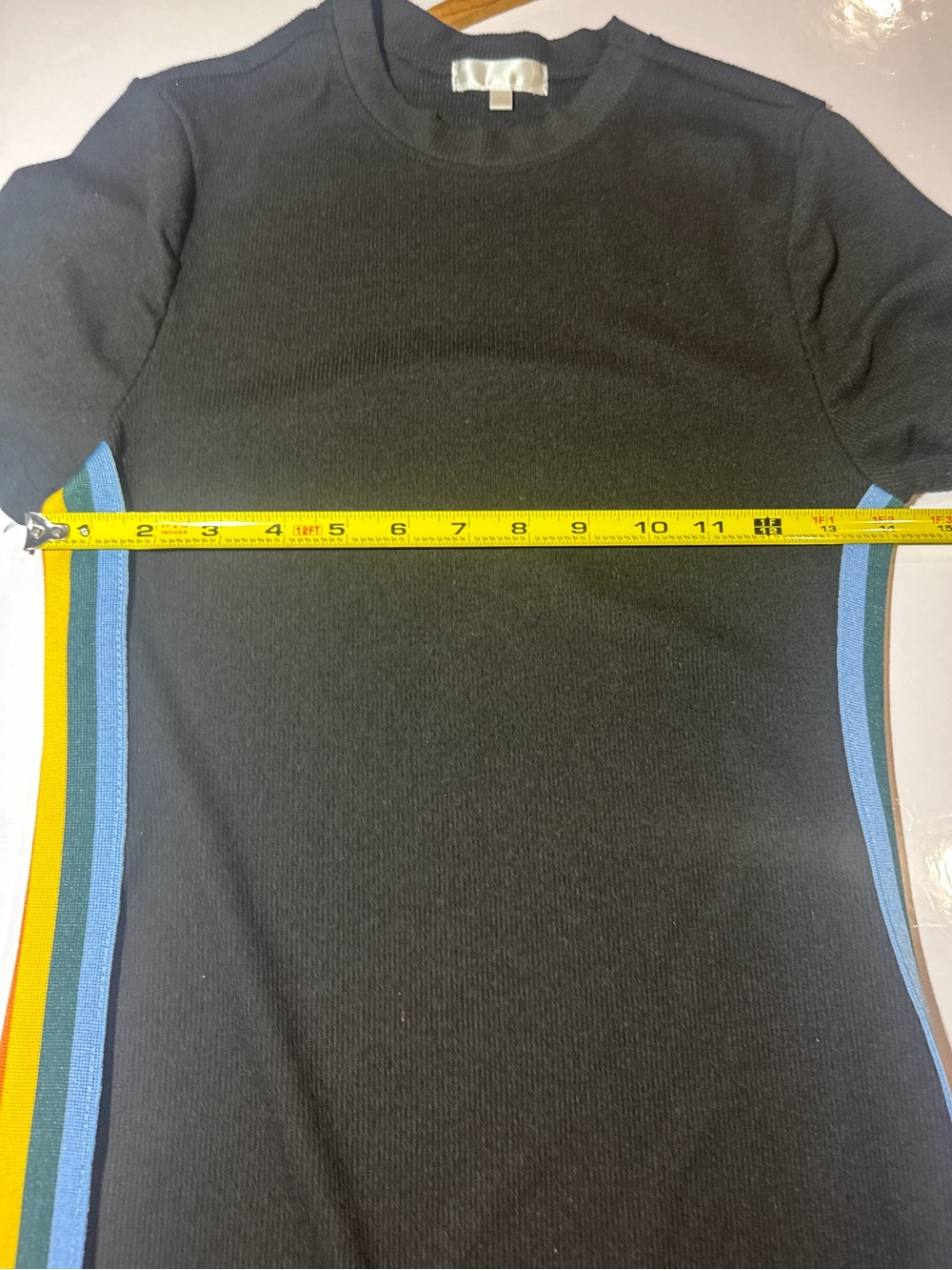 Women’s M Fitted Black Knit T-Shirt Dress with Rainbow Side Stripes Pride - Picture 3 of 6